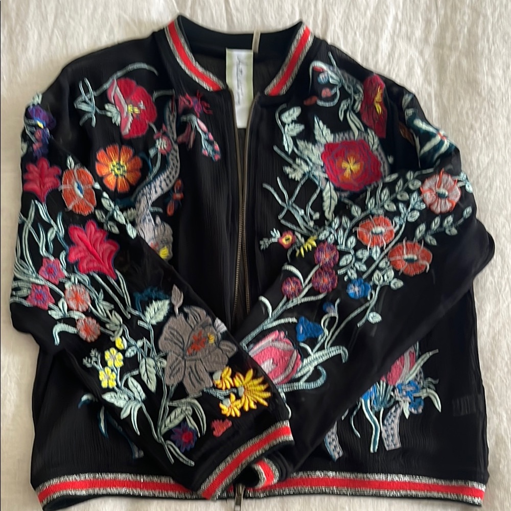 Floral Embroidered  Bomber  Black Jacket by Aratta